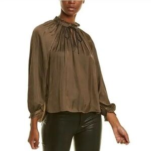 Zadig & Voltaire Theresa Blouse Tie Neck Dark Green Women's Sz XS Washable Satin